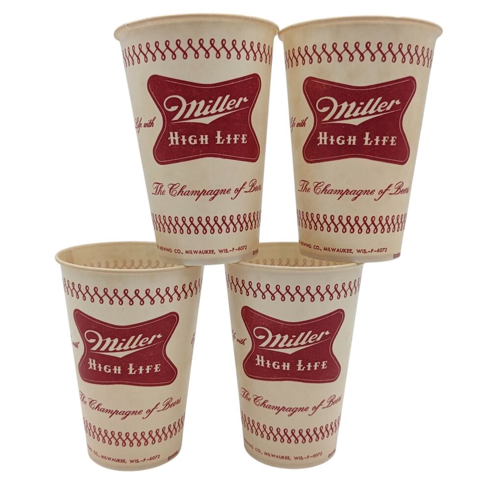 Vintage Miller High Life Beer Wax Cups Dixie Set of 4 Advertising Breweriana